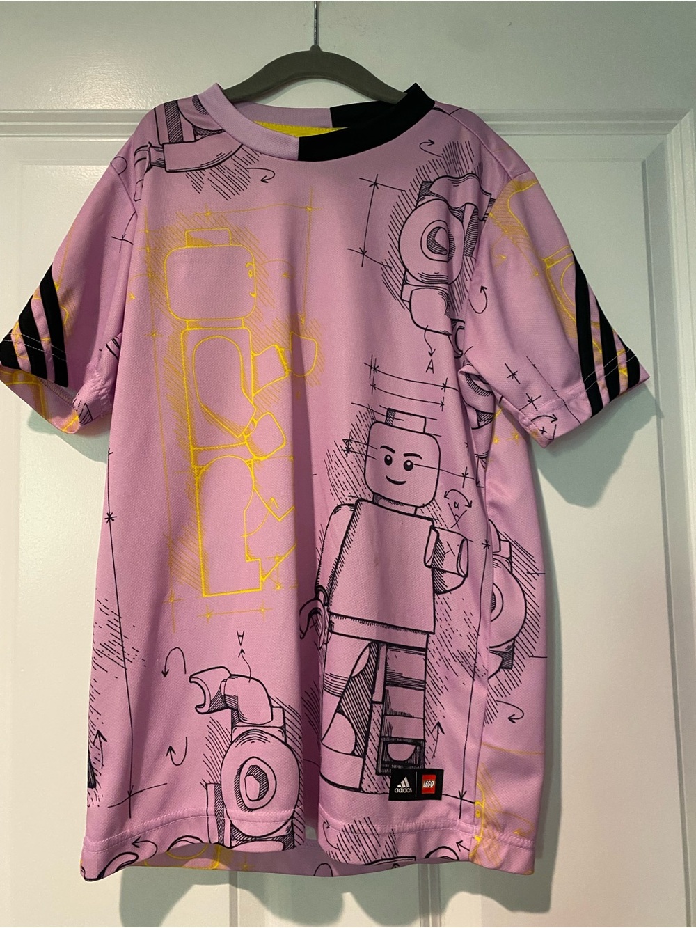 adidas Pink LEGO Graphic Short Sleeve Tee with Black Stripes